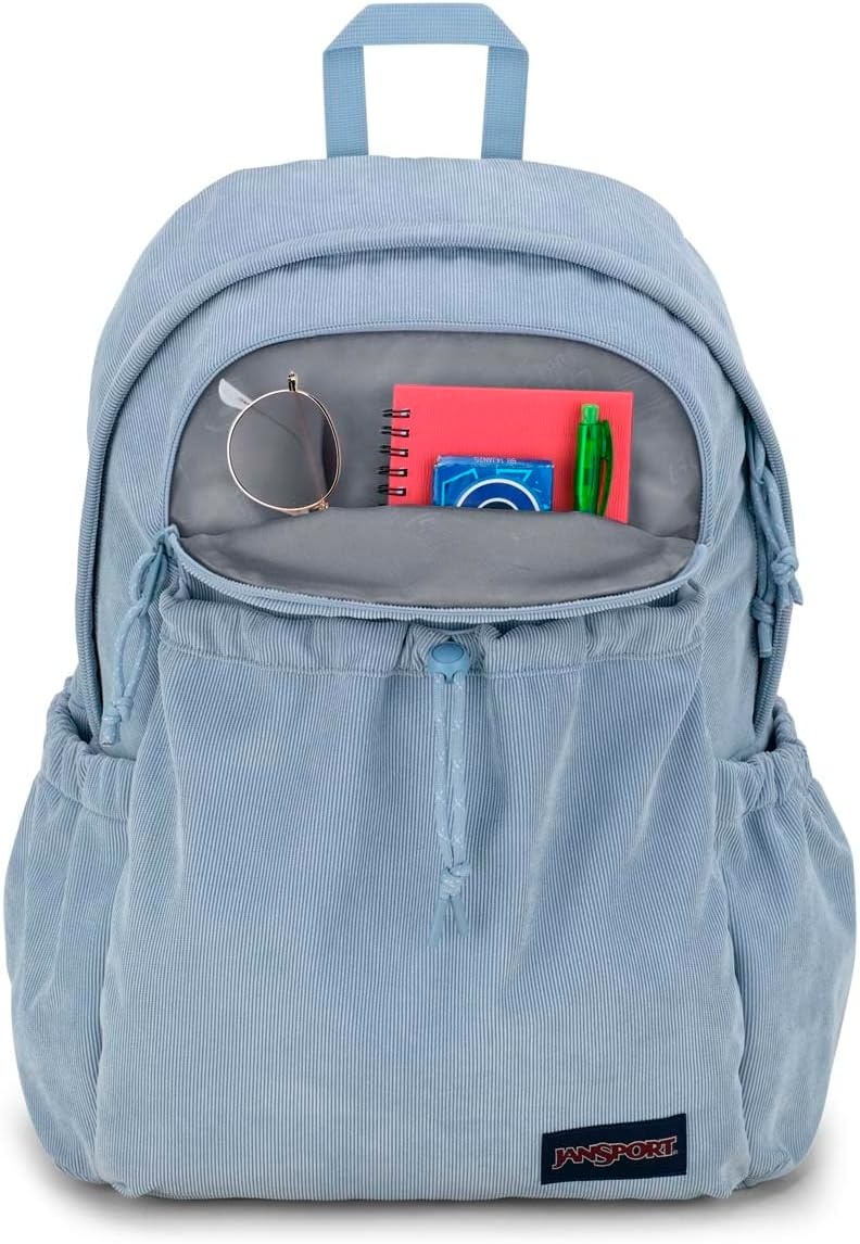 image:imageJanSport Lounge Pack FX Large Main Compartment Dual Water Bottle Pockets Front Drawcord Pocket Padded Laptop Sleeve Black DenimBlue Dusk