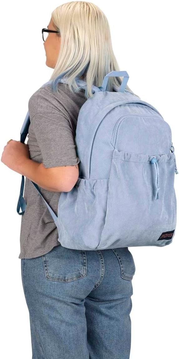 image:imageJanSport Lounge Pack FX Large Main Compartment Dual Water Bottle Pockets Front Drawcord Pocket Padded Laptop Sleeve Black DenimBlue Dusk