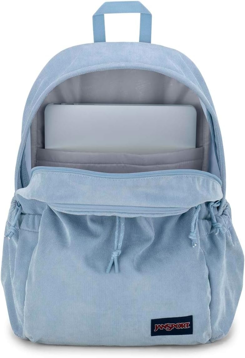 image:imageJanSport Lounge Pack FX Large Main Compartment Dual Water Bottle Pockets Front Drawcord Pocket Padded Laptop Sleeve Black DenimBlue Dusk