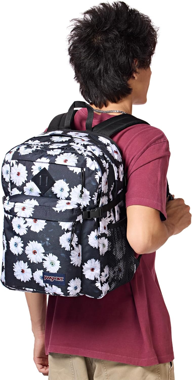 image:imageJanSport Main Campus Backpack Travel or Work Backpack with 15Inch Laptop Sleeve and Dual Water Bottle Pockets Surreal SwirliesEyeball Blossom