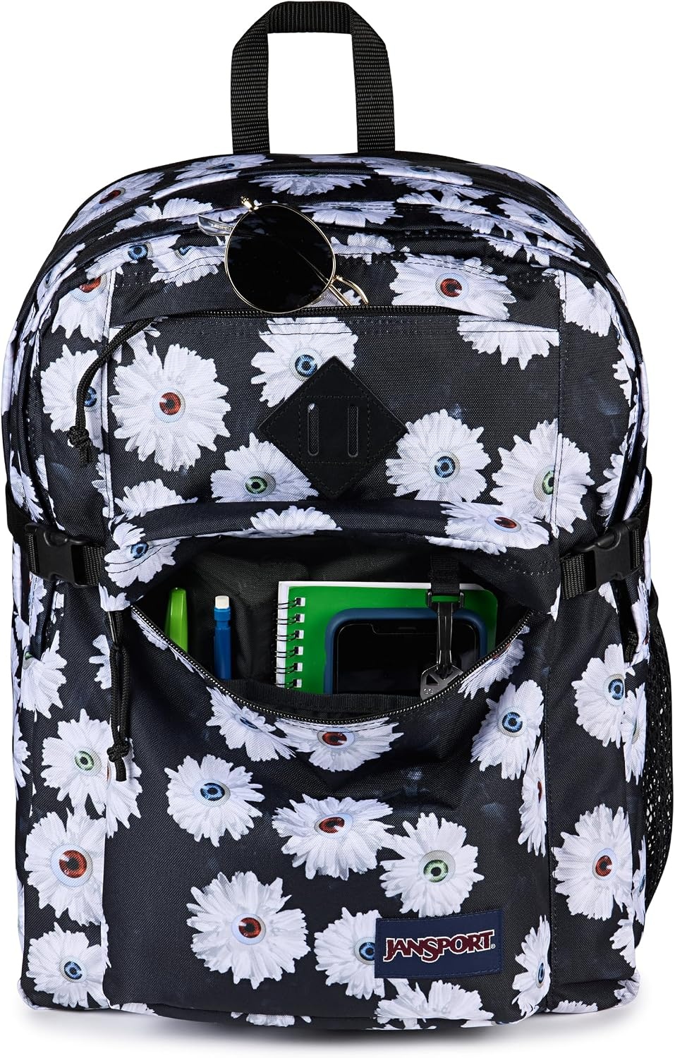 image:imageJanSport Main Campus Backpack Travel or Work Backpack with 15Inch Laptop Sleeve and Dual Water Bottle Pockets Surreal SwirliesEyeball Blossom