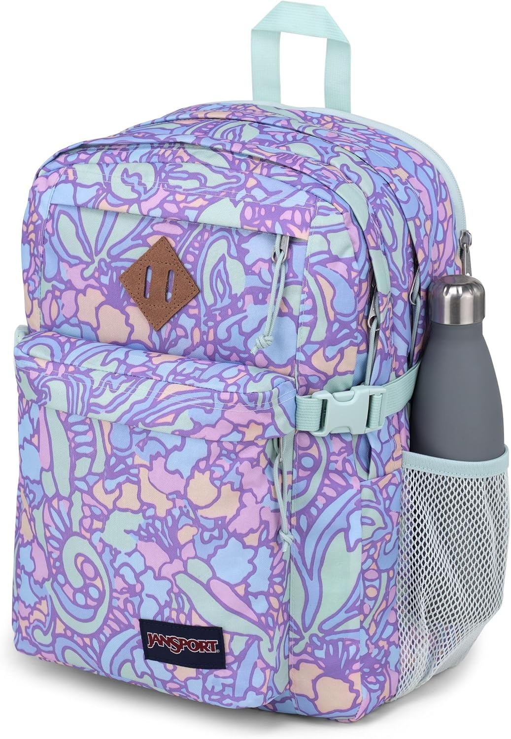 image:imageJanSport Main Campus Backpack Travel or Work Backpack with 15Inch Laptop Sleeve and Dual Water Bottle Pockets Surreal SwirliesFluid Floral Pastel Lilac