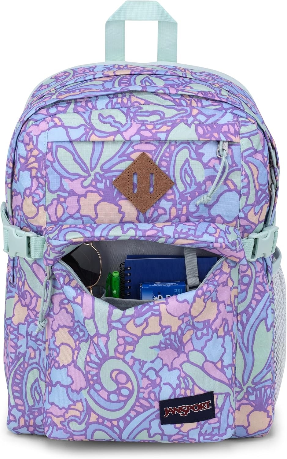 image:imageJanSport Main Campus Backpack Travel or Work Backpack with 15Inch Laptop Sleeve and Dual Water Bottle Pockets Surreal SwirliesFluid Floral Pastel Lilac