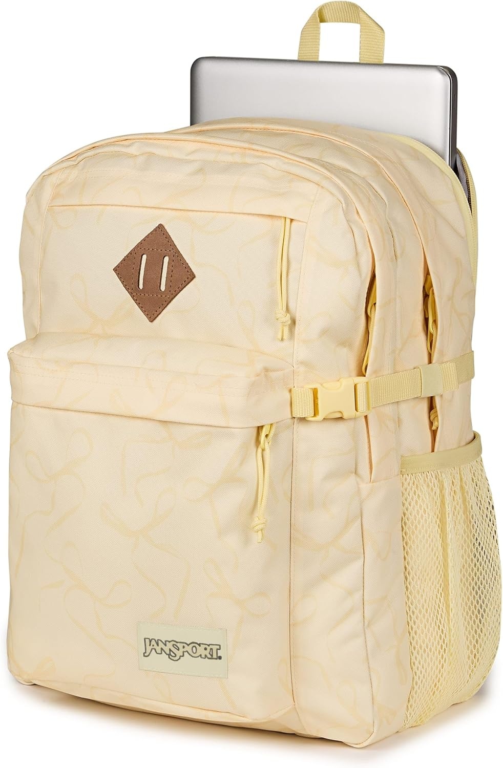 image:imageJanSport Main Campus Backpack Travel or Work Backpack with 15Inch Laptop Sleeve and Dual Water Bottle Pockets Surreal SwirliesRows of Bows NaturalLemon Ice