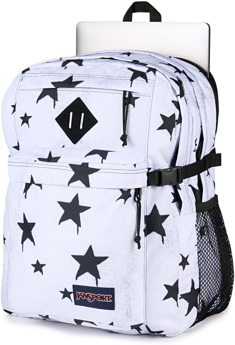 image:imageJanSport Main Campus Backpack Travel or Work Backpack with 15Inch Laptop Sleeve and Dual Water Bottle Pockets Surreal SwirliesSprayed Stars Black