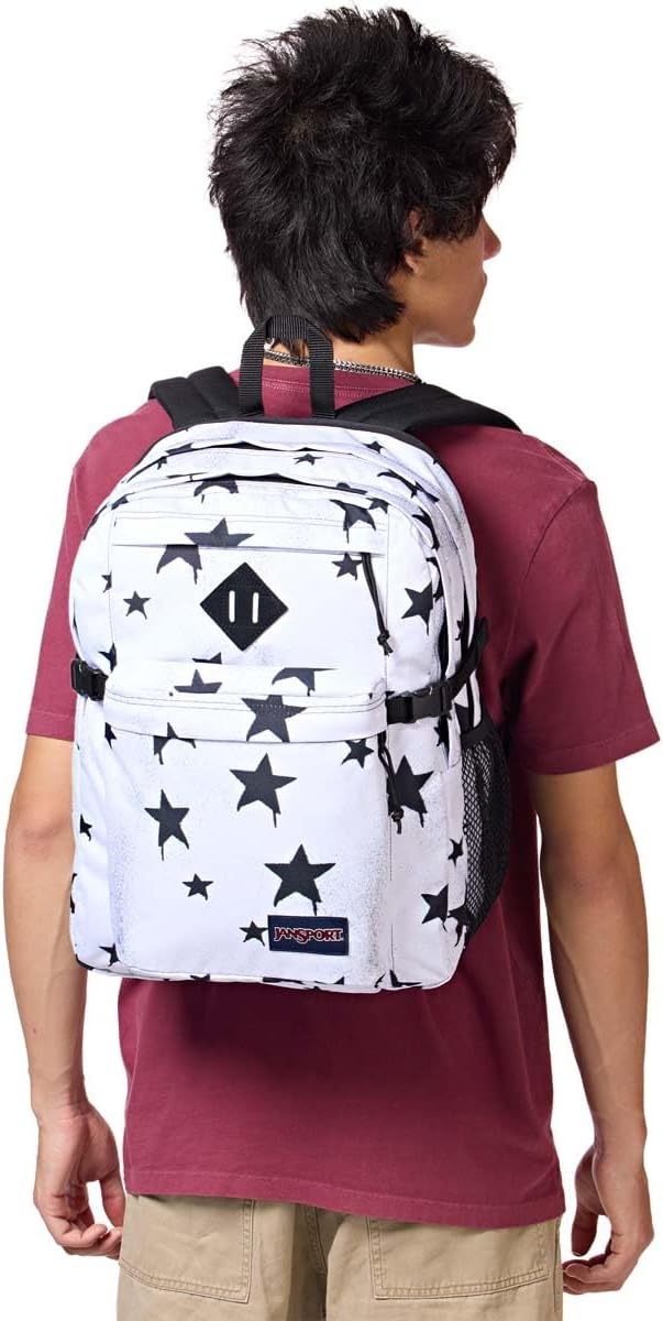 image:imageJanSport Main Campus Backpack Travel or Work Backpack with 15Inch Laptop Sleeve and Dual Water Bottle Pockets Surreal SwirliesSprayed Stars Black