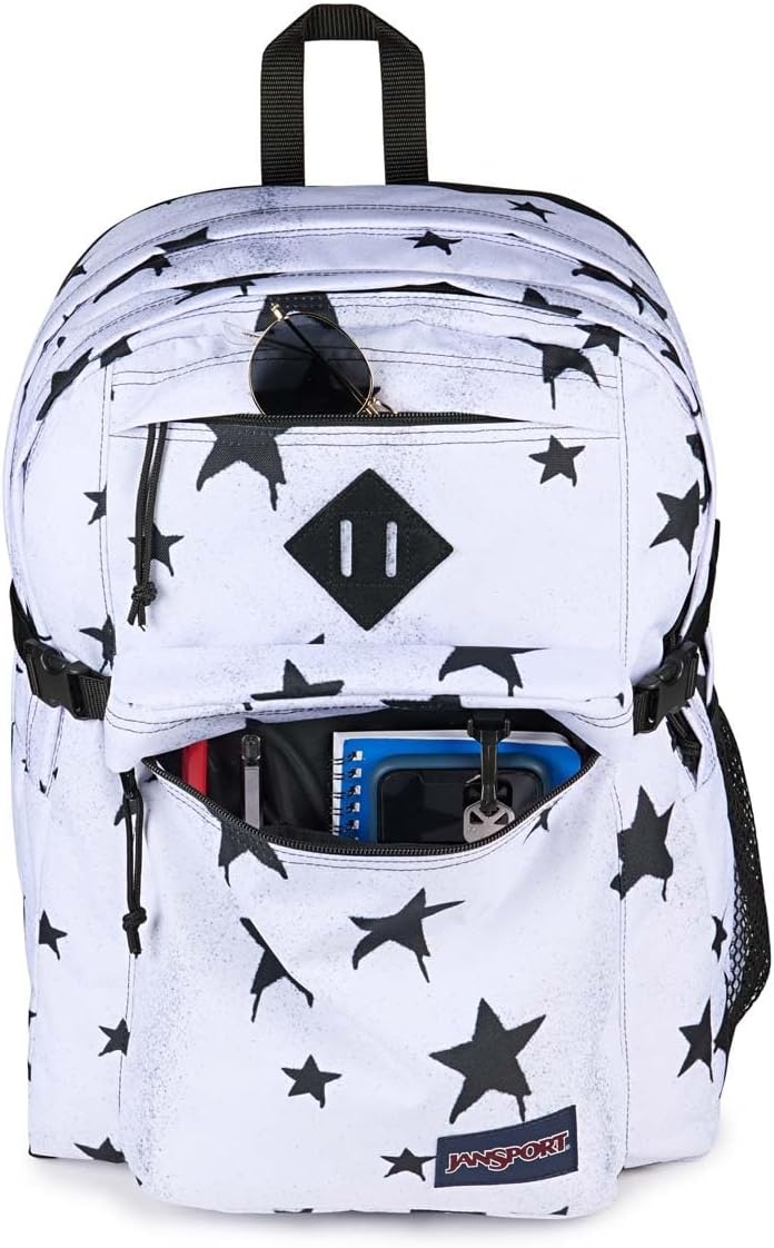 image:imageJanSport Main Campus Backpack Travel or Work Backpack with 15Inch Laptop Sleeve and Dual Water Bottle Pockets Surreal SwirliesSprayed Stars Black
