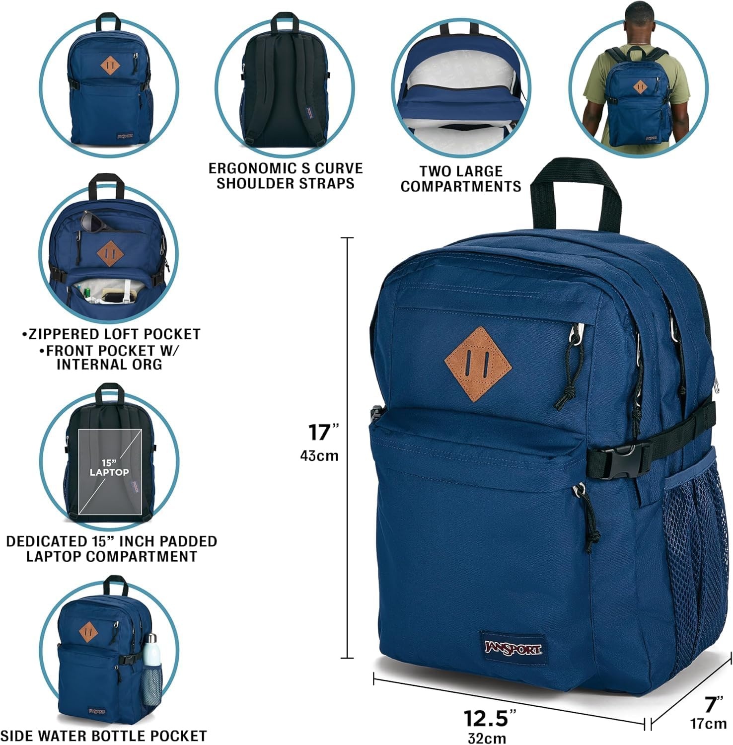 image:imageJanSport Main Campus Backpack Travel or Work Backpack with 15Inch Laptop Sleeve and Dual Water Bottle Pockets Surreal SwirliesTravertine