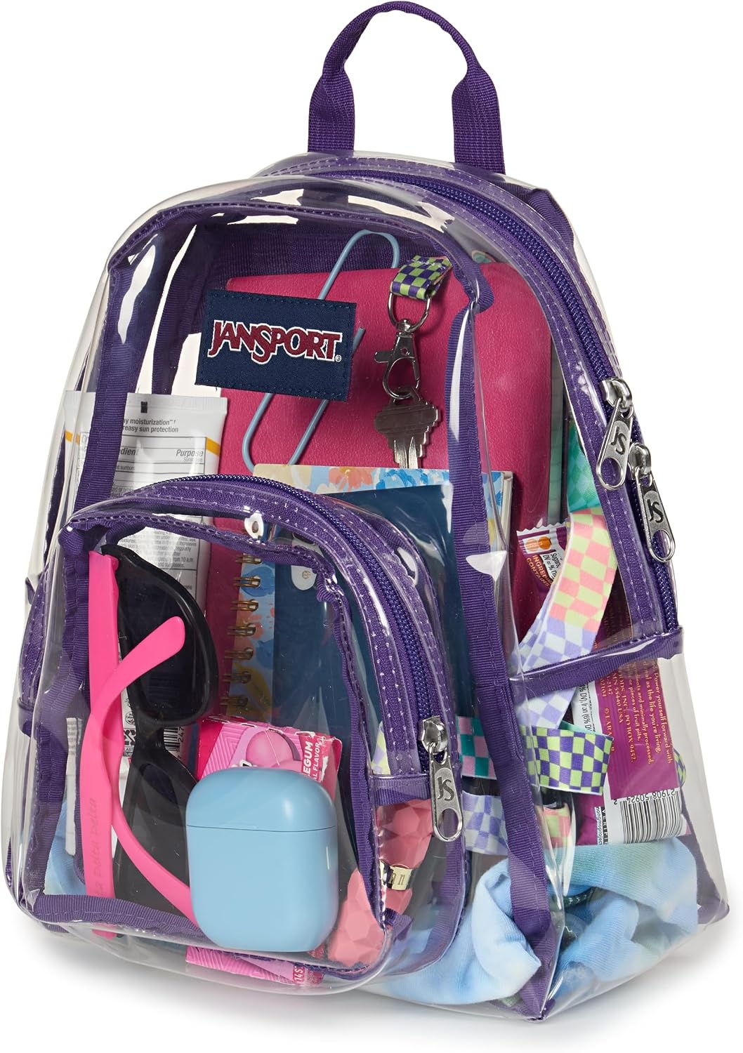 image:imageJanSport Mini Pack Lightweight 10L Backpack with Adjustable Straps and Front Zipper Pocket Perfect for Travel Concerts amp Everyday Use ClearGrape Jelly