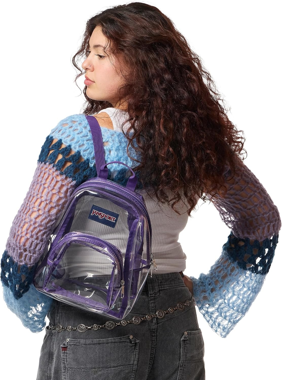 image:imageJanSport Mini Pack Lightweight 10L Backpack with Adjustable Straps and Front Zipper Pocket Perfect for Travel Concerts amp Everyday Use ClearGrape Jelly