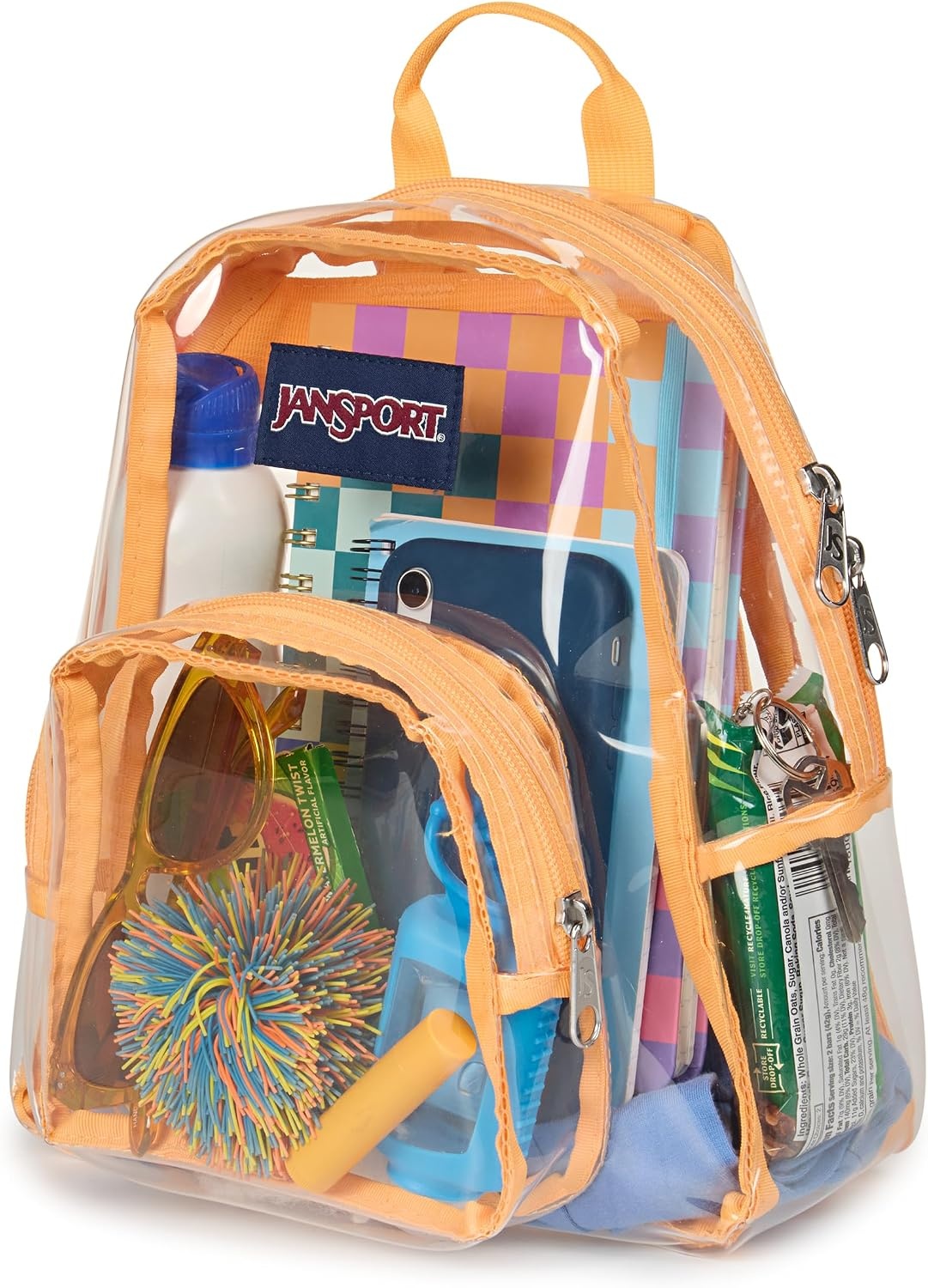 image:imageJanSport Mini Pack Lightweight 10L Backpack with Adjustable Straps and Front Zipper Pocket Perfect for Travel Concerts amp Everyday Use ClearOrange Soda