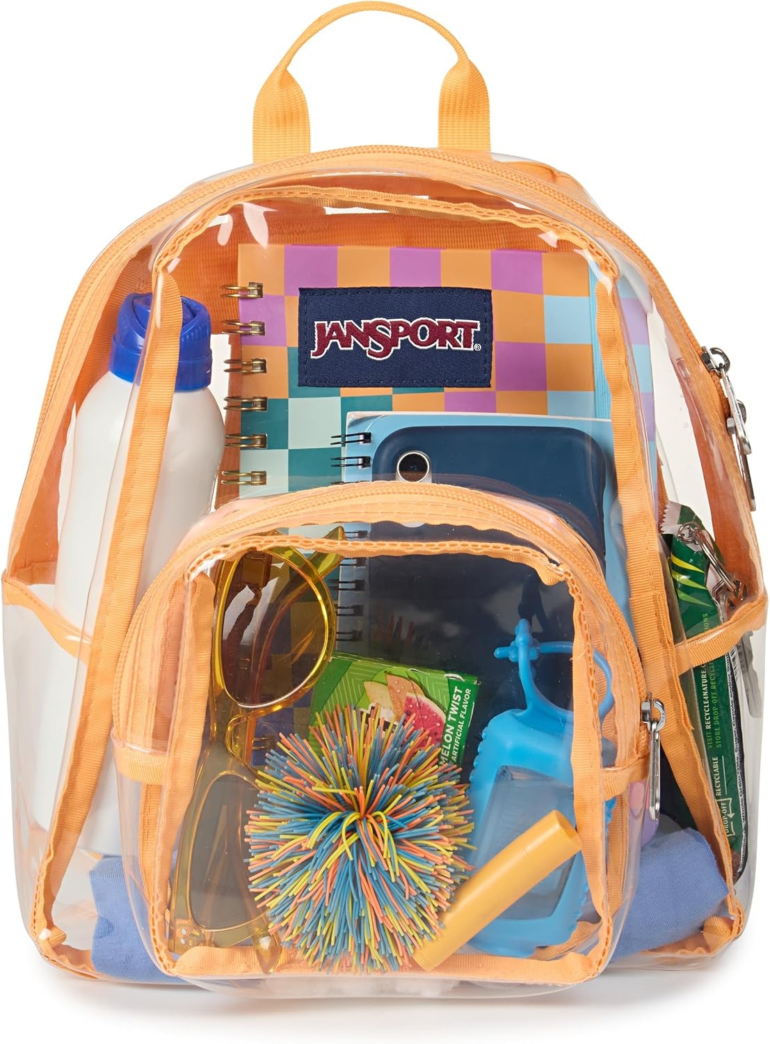 image:imageJanSport Mini Pack Lightweight 10L Backpack with Adjustable Straps and Front Zipper Pocket Perfect for Travel Concerts amp Everyday Use ClearOrange Soda