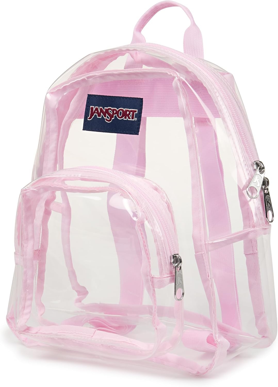 image:imageJanSport Mini Pack Lightweight 10L Backpack with Adjustable Straps and Front Zipper Pocket Perfect for Travel Concerts amp Everyday Use ClearPink Ice