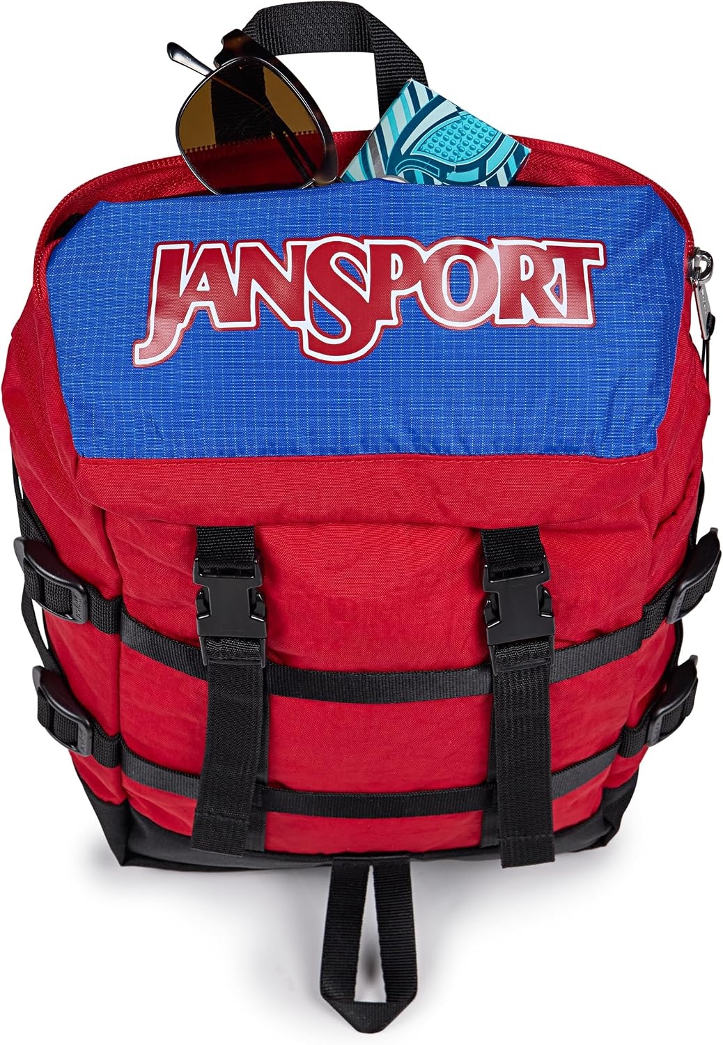 image:imageJanSport Mini Skip Pack Compact Backpack with Main Compartment Side Water Bottle Pocket and Zippered Accessory Pocket TravertineRed Tape