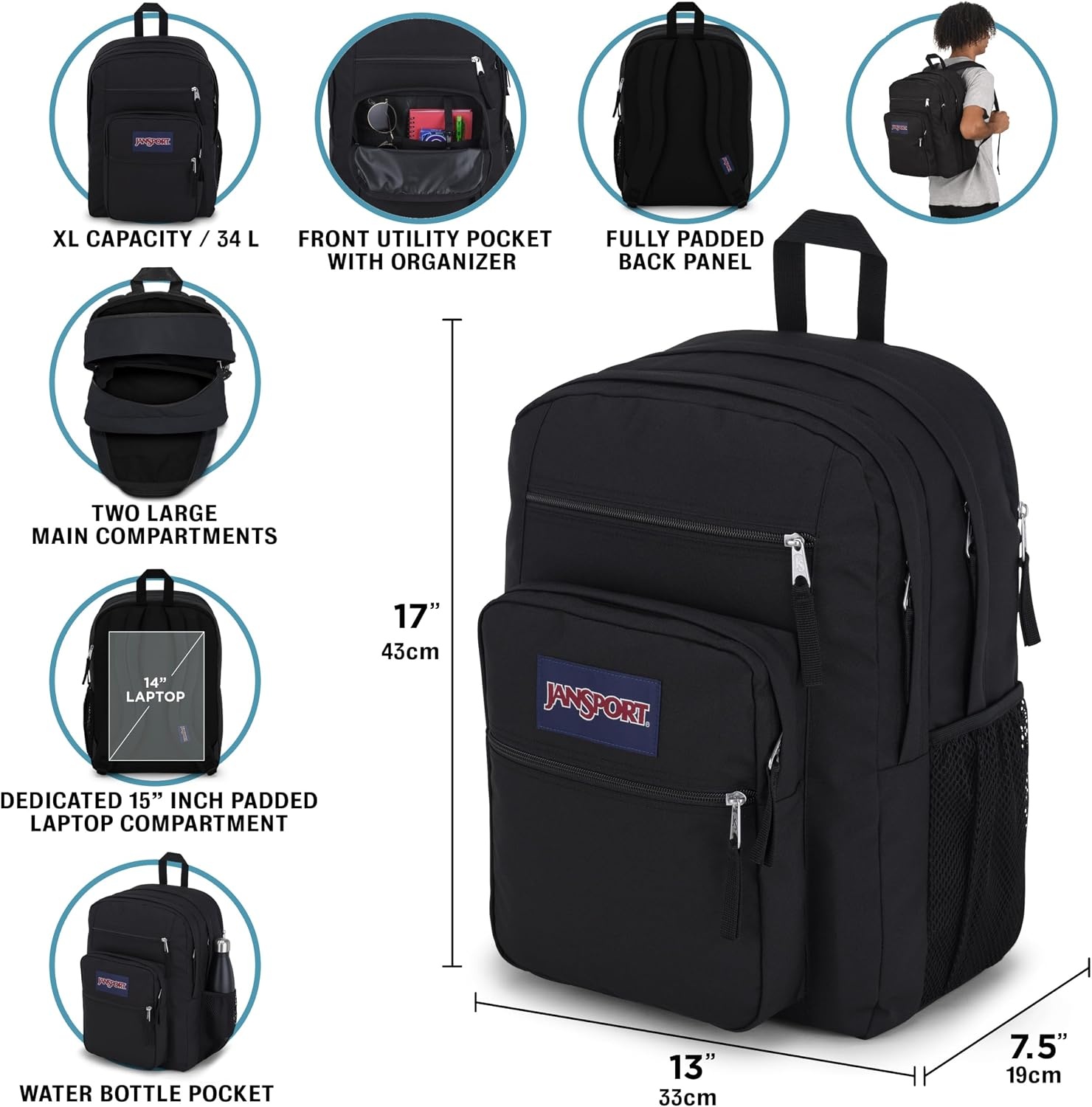 image:imageJanSport NCAA Officially Licensed Backpack Ohio State Buckeyes Big Student with Padded 15Inch Laptop Sleeve 2 Compartment Computer Bag with Bottle Pocket amp Haul Handle Book Rucksack Red TapeTeam Color