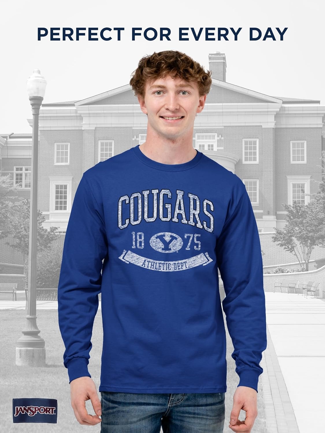 image:imageJanSport NCAA Officially Licensed Campus Long Sleeve T Shirt for Men Soft amp Breathable PreShrunk Cotton Crewneck T ShirtBYU Cougars