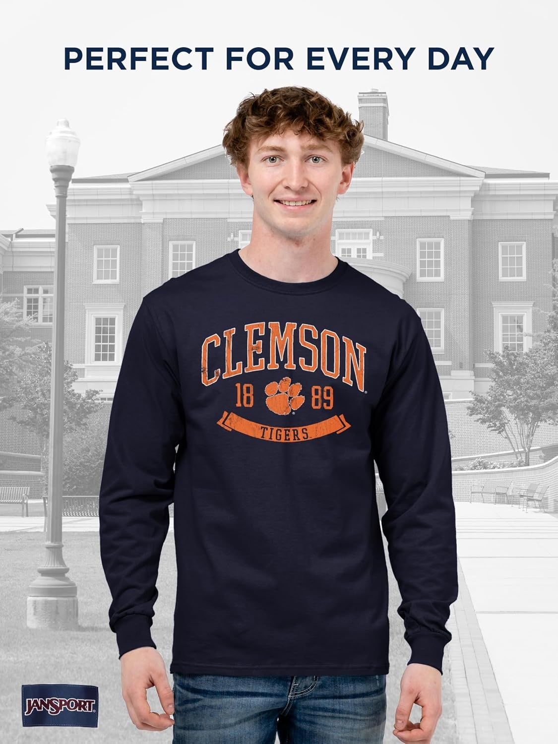 image:imageJanSport NCAA Officially Licensed Campus Long Sleeve T Shirt for Men Soft amp Breathable PreShrunk Cotton Crewneck T ShirtClemson Tigers