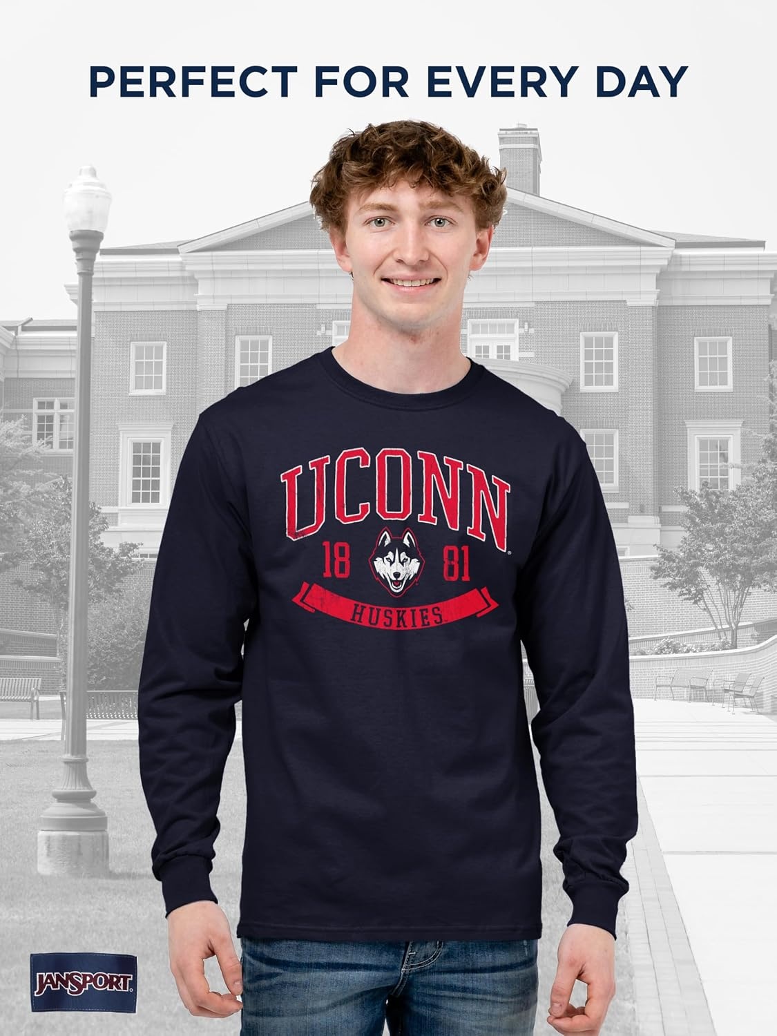 image:imageJanSport NCAA Officially Licensed Campus Long Sleeve T Shirt for Men Soft amp Breathable PreShrunk Cotton Crewneck T ShirtConnecticut Huskies