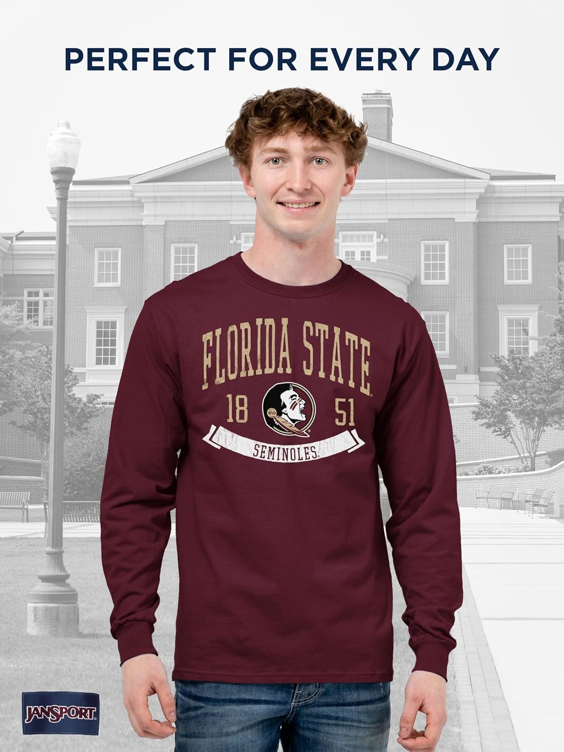 image:imageJanSport NCAA Officially Licensed Campus Long Sleeve T Shirt for Men Soft amp Breathable PreShrunk Cotton Crewneck T ShirtFlorida State Seminoles