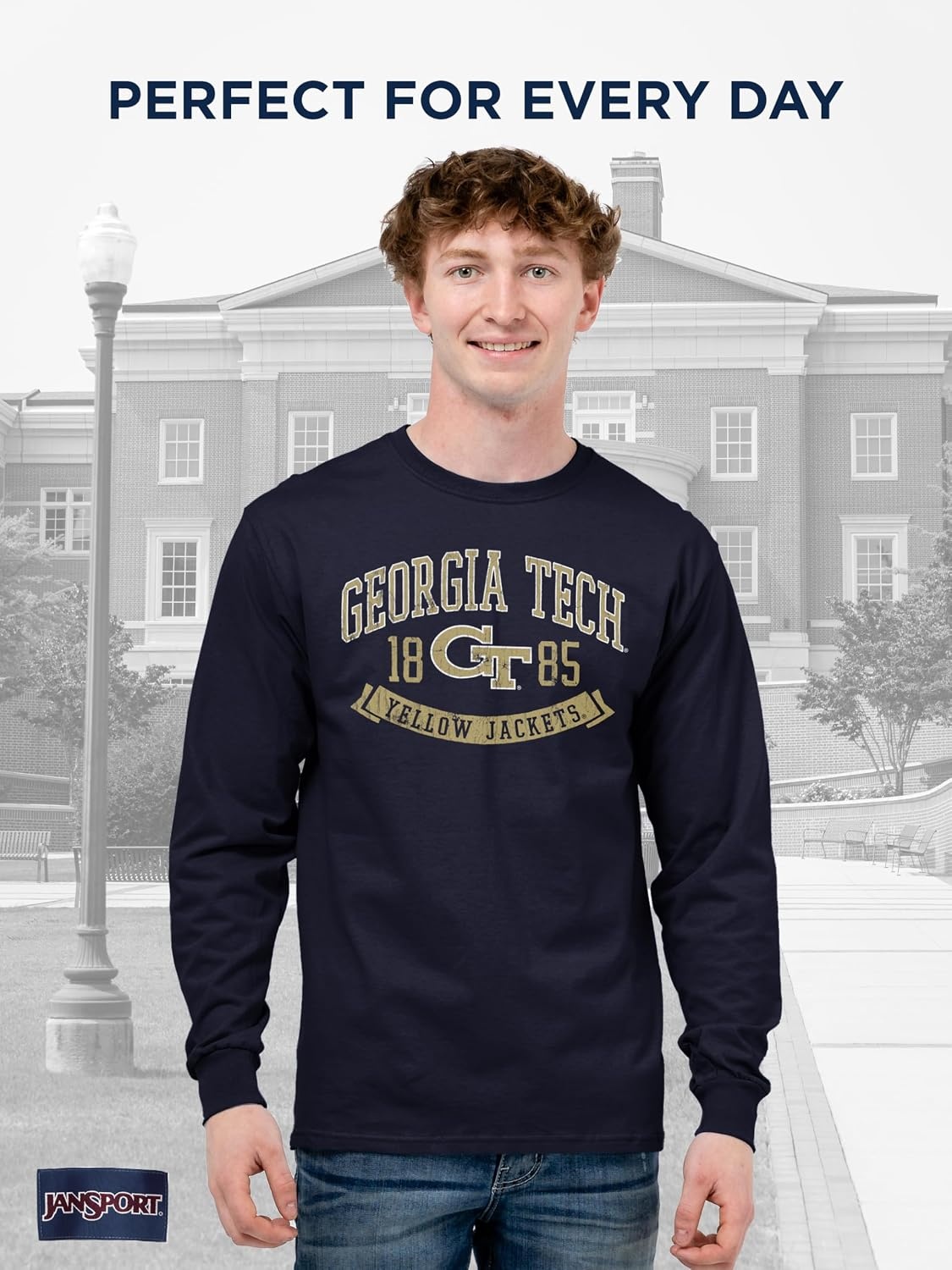 image:imageJanSport NCAA Officially Licensed Campus Long Sleeve T Shirt for Men Soft amp Breathable PreShrunk Cotton Crewneck T ShirtGeorgia Tech Yellow Jackets