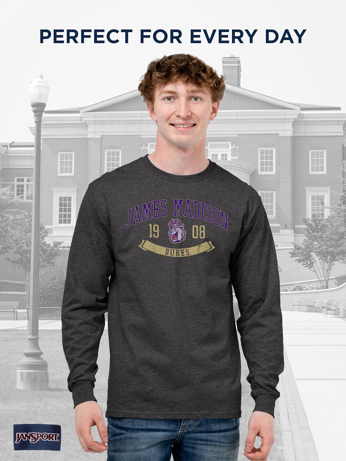 image:imageJanSport NCAA Officially Licensed Campus Long Sleeve T Shirt for Men Soft amp Breathable PreShrunk Cotton Crewneck T ShirtJames Madison Dukes