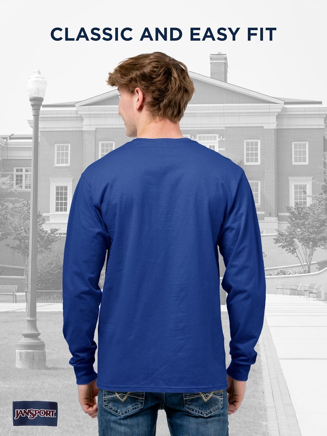 image:imageJanSport NCAA Officially Licensed Campus Long Sleeve T Shirt for Men Soft amp Breathable PreShrunk Cotton Crewneck T ShirtKansas Jayhawks