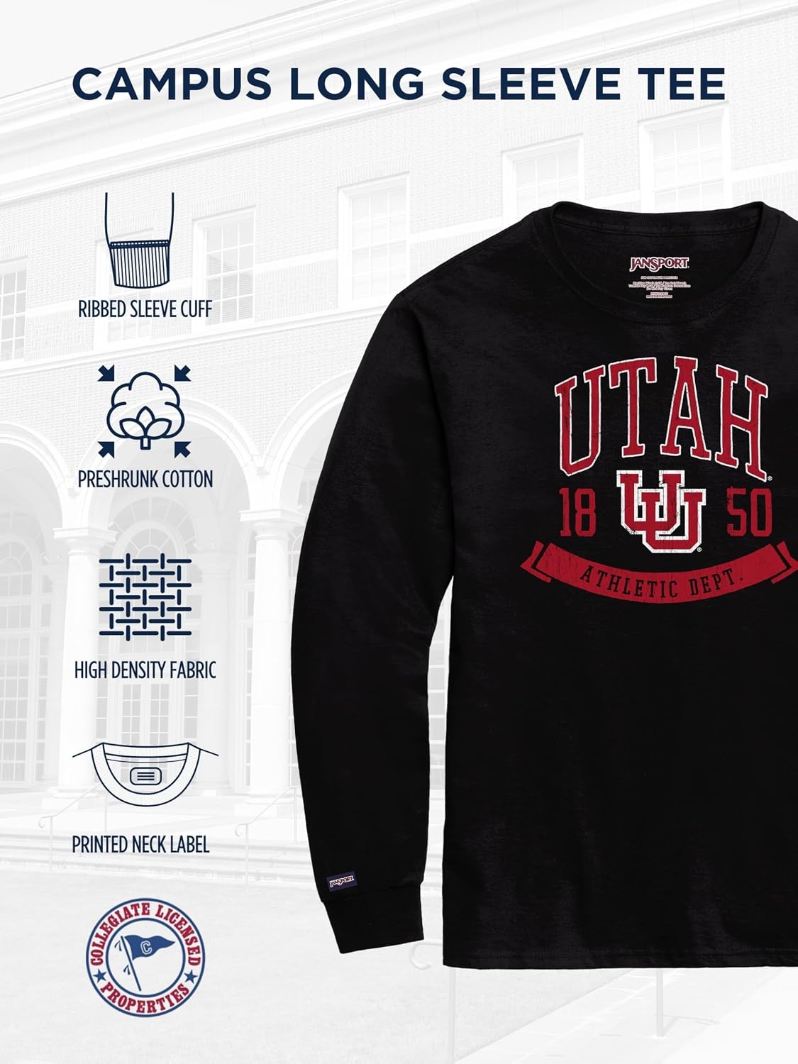 image:imageJanSport NCAA Officially Licensed Campus Long Sleeve T Shirt for Men Soft amp Breathable PreShrunk Cotton Crewneck T ShirtLouisville Cardinals