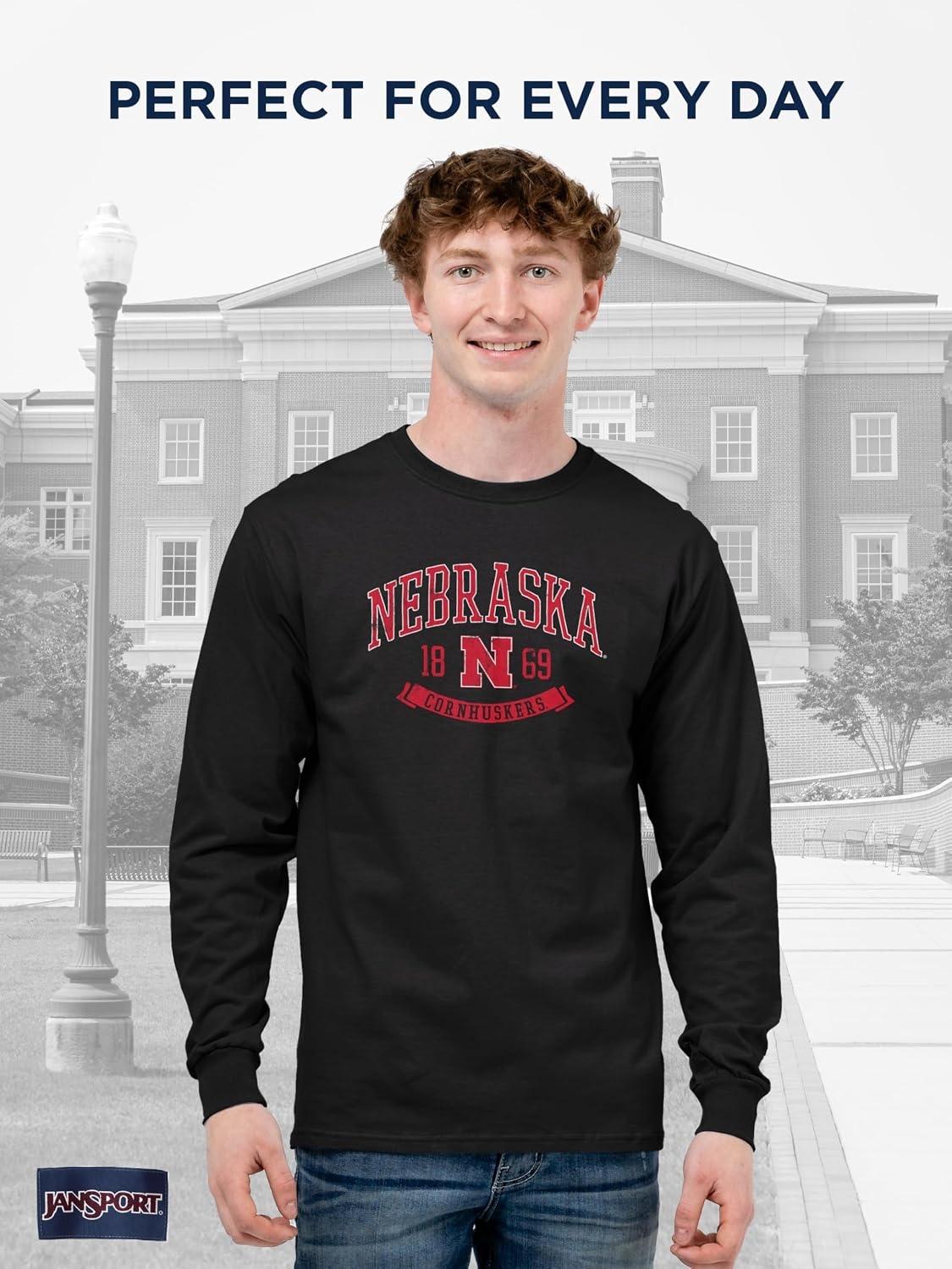image:imageJanSport NCAA Officially Licensed Campus Long Sleeve T Shirt for Men Soft amp Breathable PreShrunk Cotton Crewneck T ShirtNebraska Cornhuskers