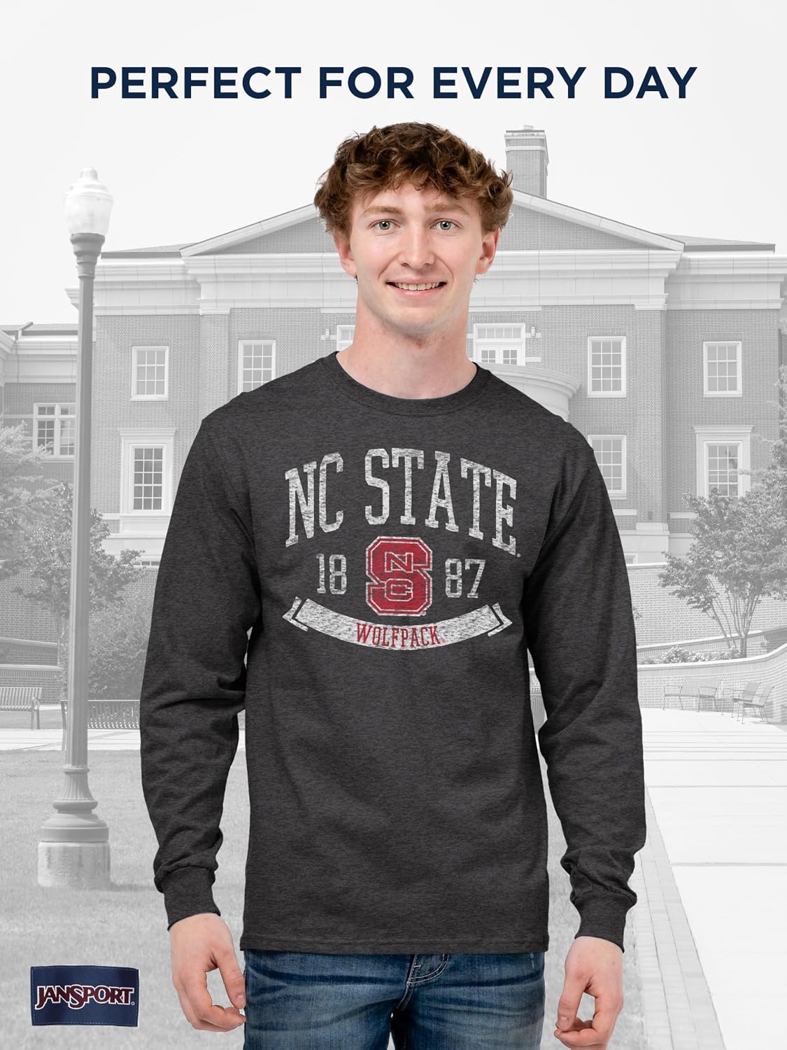 image:imageJanSport NCAA Officially Licensed Campus Long Sleeve T Shirt for Men Soft amp Breathable PreShrunk Cotton Crewneck T ShirtNorth Carolina State Wolfpack