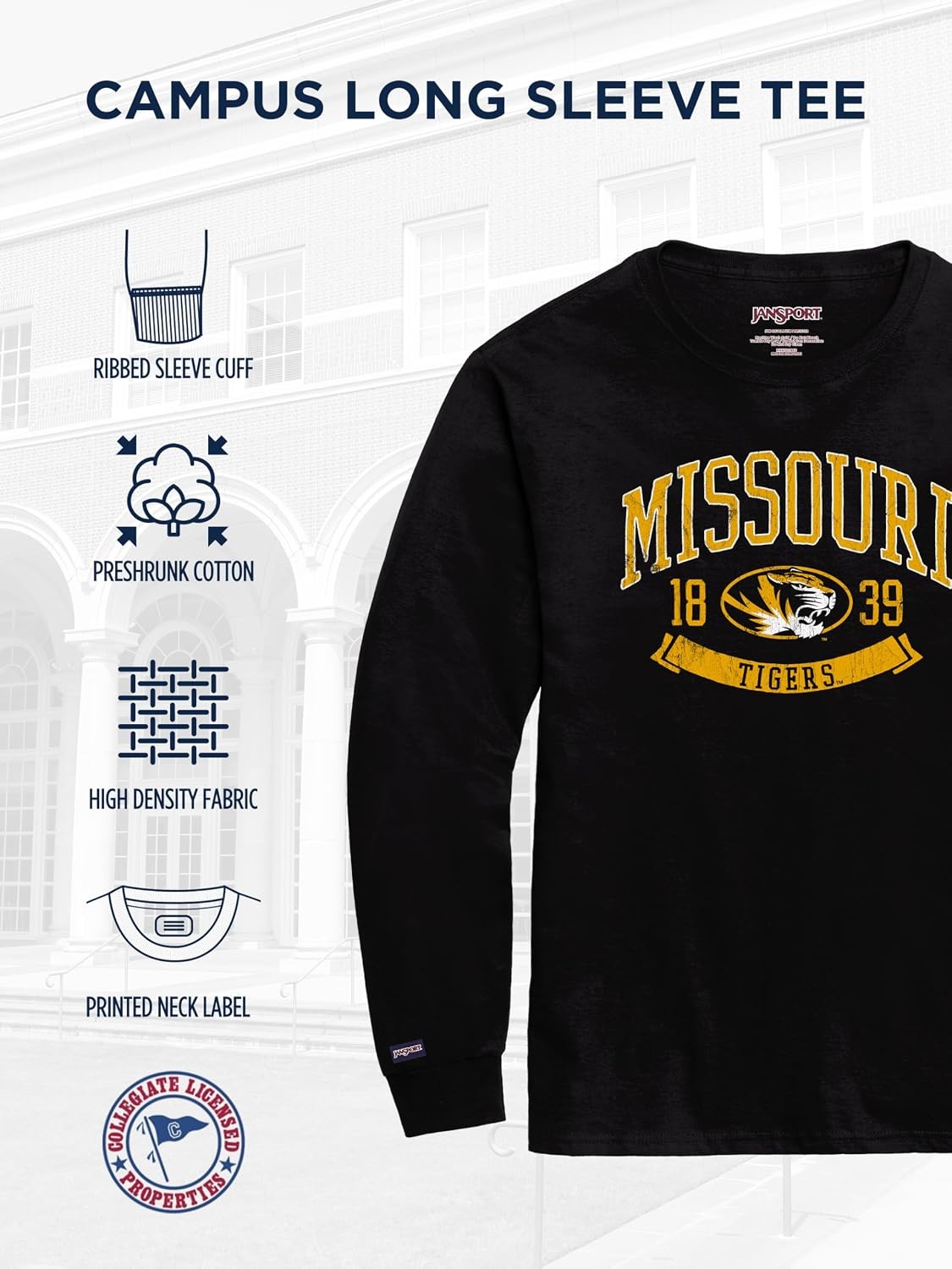 image:imageJanSport NCAA Officially Licensed Campus Long Sleeve T Shirt for Men Soft amp Breathable PreShrunk Cotton Crewneck T ShirtUtah Utes