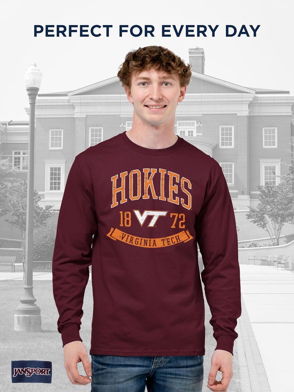 image:imageJanSport NCAA Officially Licensed Campus Long Sleeve T Shirt for Men Soft amp Breathable PreShrunk Cotton Crewneck T ShirtVirginia Tech Hokies