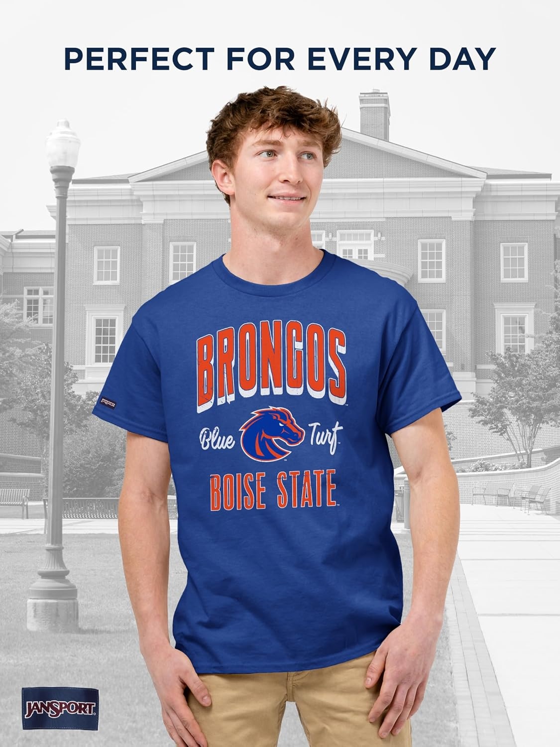 image:imageJanSport NCAA Officially Licensed Campus Short Sleeve T Shirt for Men Soft amp Breathable PreShrunk Cotton Crewneck T ShirtBoise State Broncos
