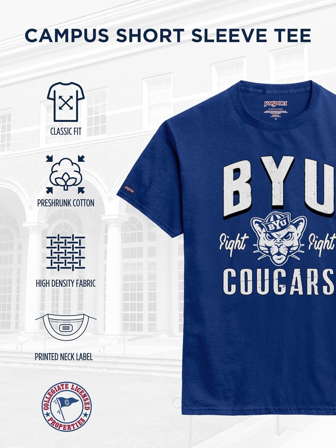 image:imageJanSport NCAA Officially Licensed Campus Short Sleeve T Shirt for Men Soft amp Breathable PreShrunk Cotton Crewneck T ShirtCampus Short Sleeve Tee