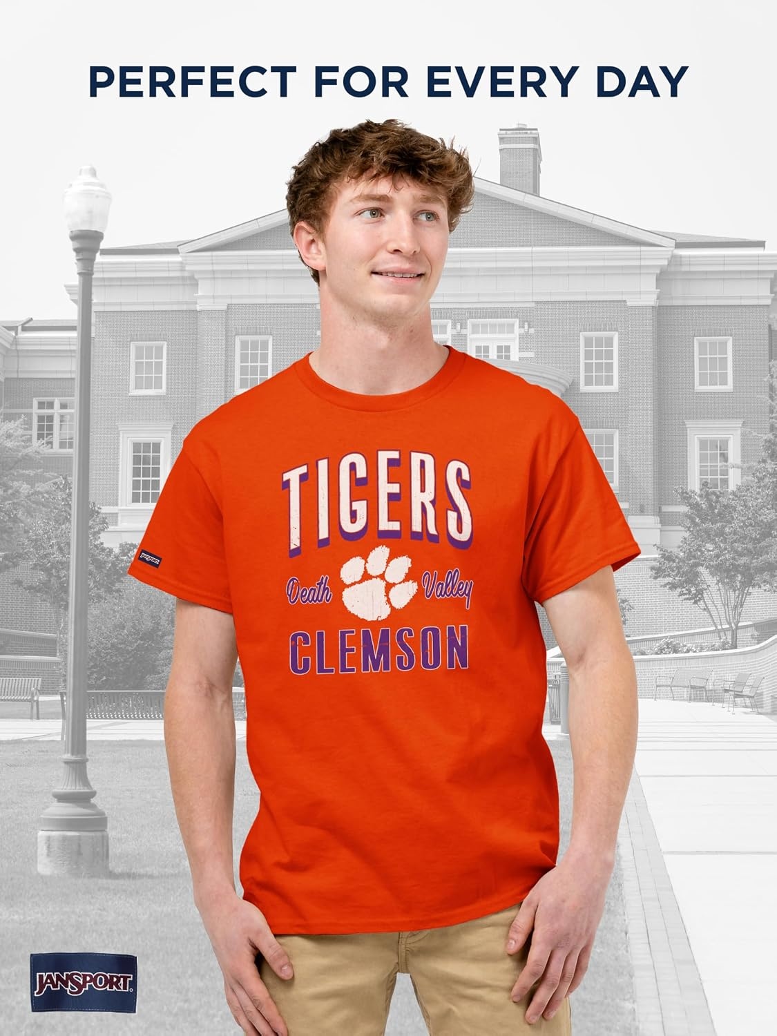 image:imageJanSport NCAA Officially Licensed Campus Short Sleeve T Shirt for Men Soft amp Breathable PreShrunk Cotton Crewneck T ShirtClemson Tigers