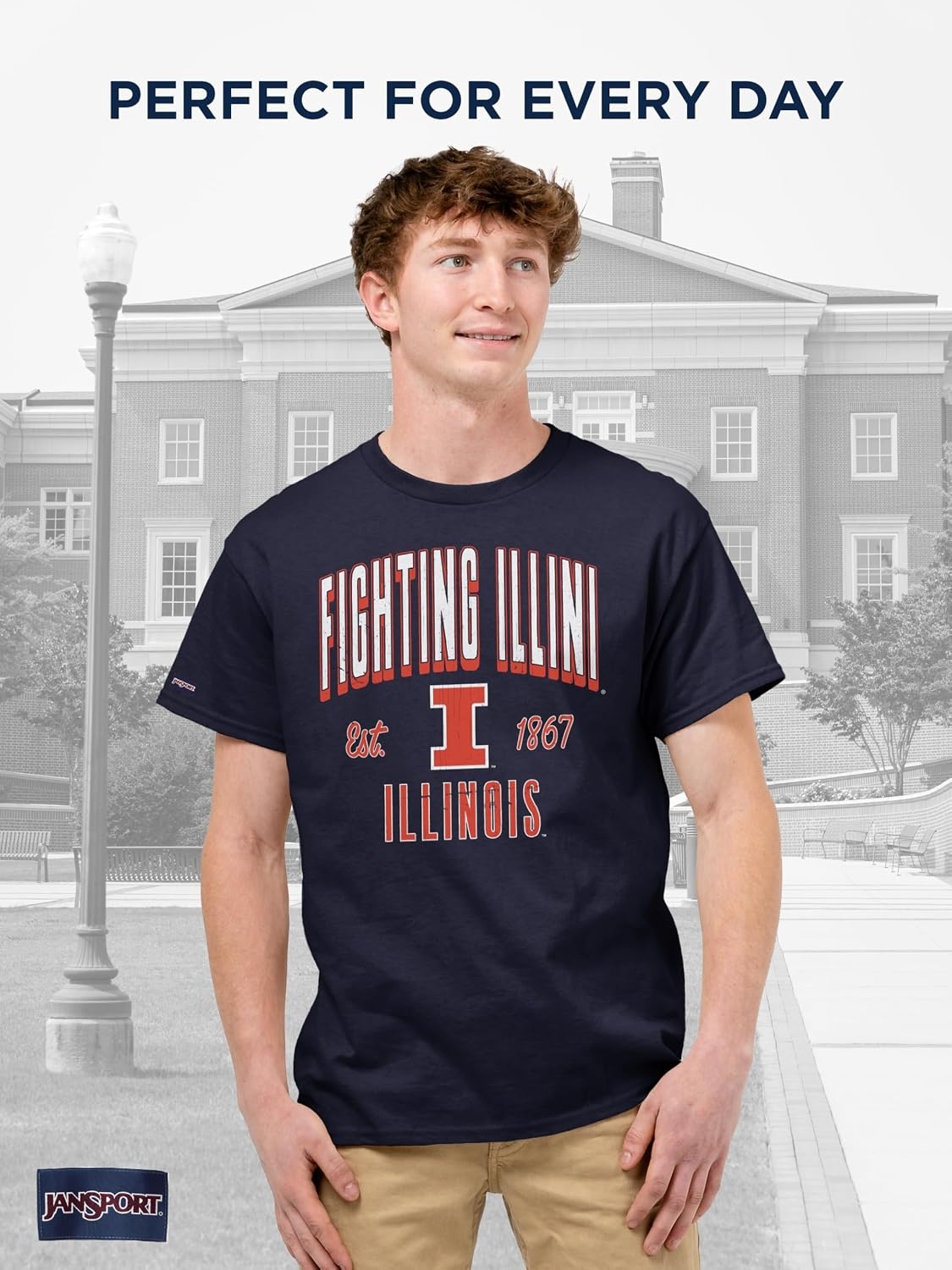 image:imageJanSport NCAA Officially Licensed Campus Short Sleeve T Shirt for Men Soft amp Breathable PreShrunk Cotton Crewneck T ShirtIllinois Illini