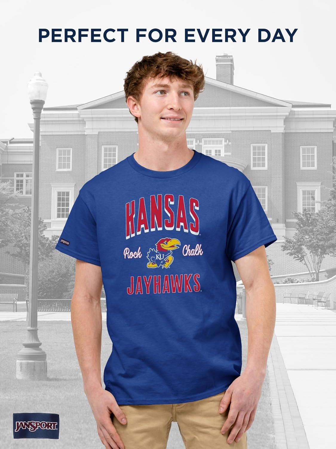 image:imageJanSport NCAA Officially Licensed Campus Short Sleeve T Shirt for Men Soft amp Breathable PreShrunk Cotton Crewneck T ShirtKansas Jayhawks