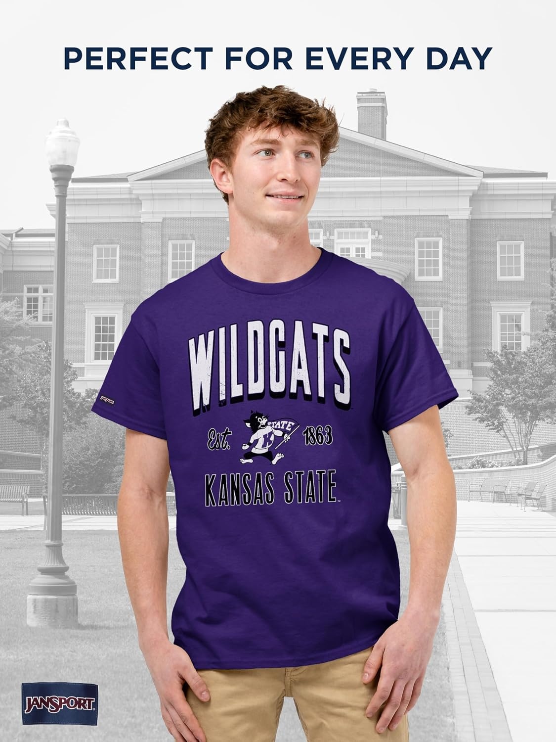 image:imageJanSport NCAA Officially Licensed Campus Short Sleeve T Shirt for Men Soft amp Breathable PreShrunk Cotton Crewneck T ShirtKansas State Wildcats