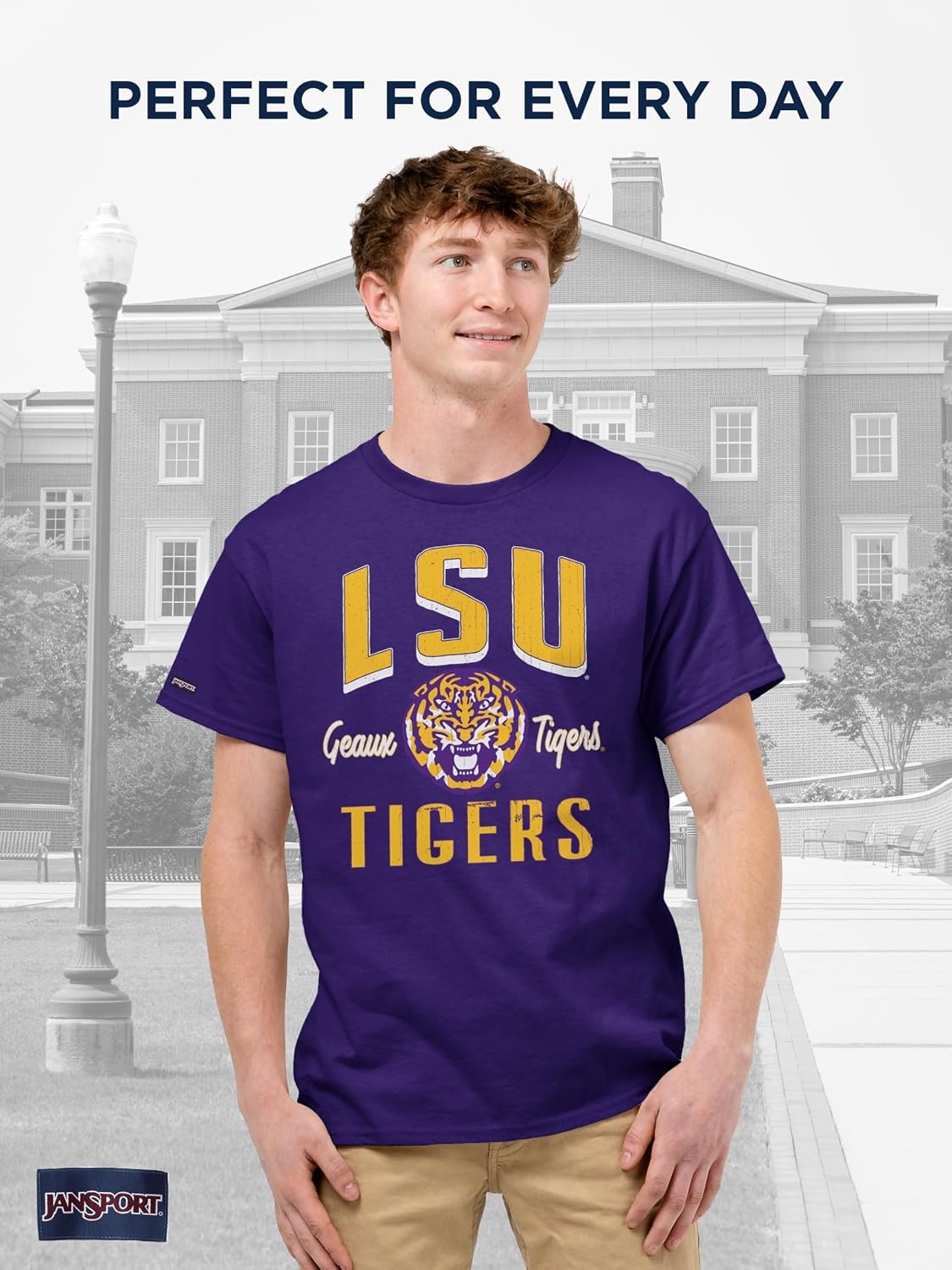 image:imageJanSport NCAA Officially Licensed Campus Short Sleeve T Shirt for Men Soft amp Breathable PreShrunk Cotton Crewneck T ShirtLSU Tigers
