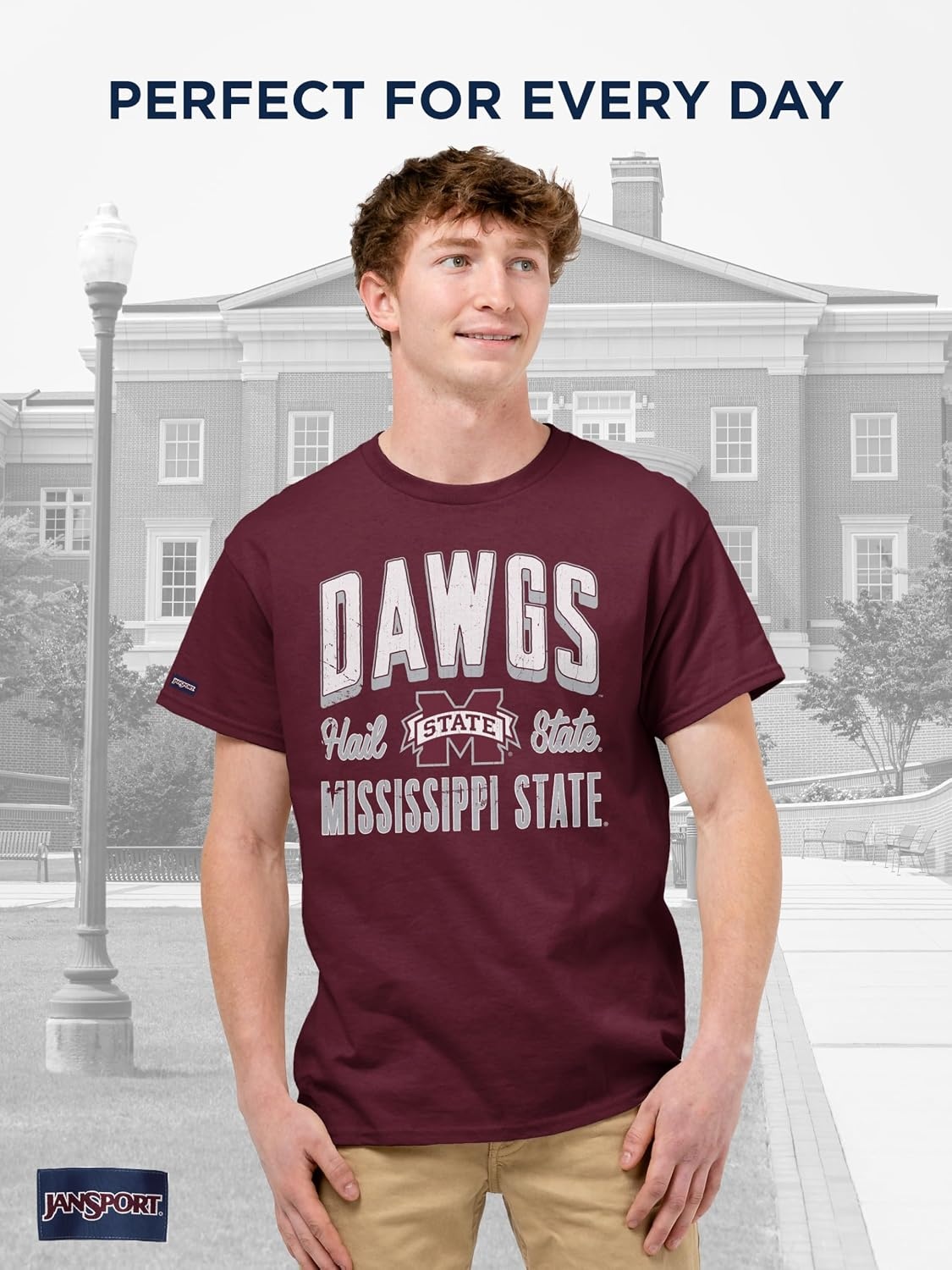 image:imageJanSport NCAA Officially Licensed Campus Short Sleeve T Shirt for Men Soft amp Breathable PreShrunk Cotton Crewneck T ShirtMississippi State Bulldogs