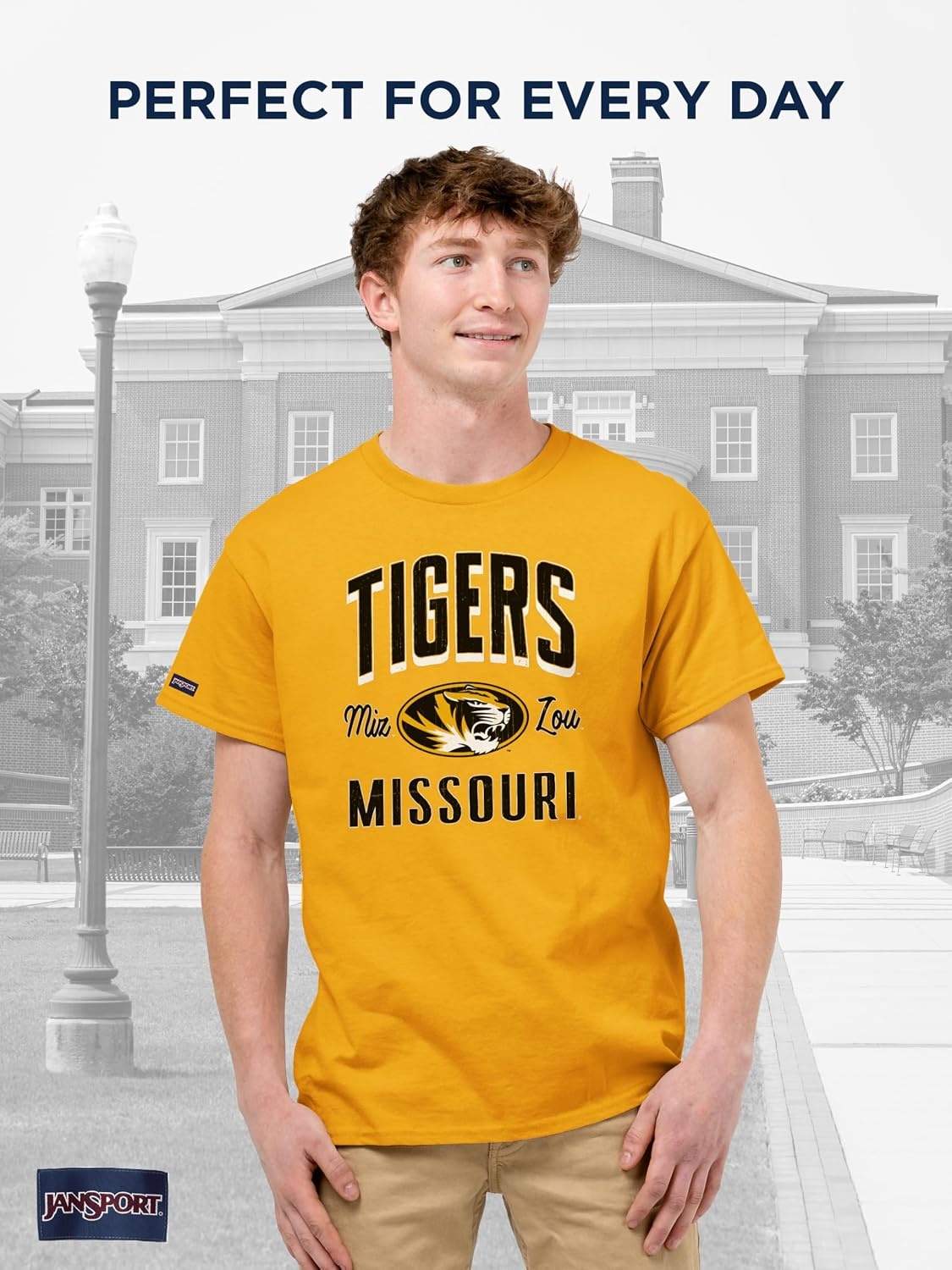 image:imageJanSport NCAA Officially Licensed Campus Short Sleeve T Shirt for Men Soft amp Breathable PreShrunk Cotton Crewneck T ShirtMissouri Tigers
