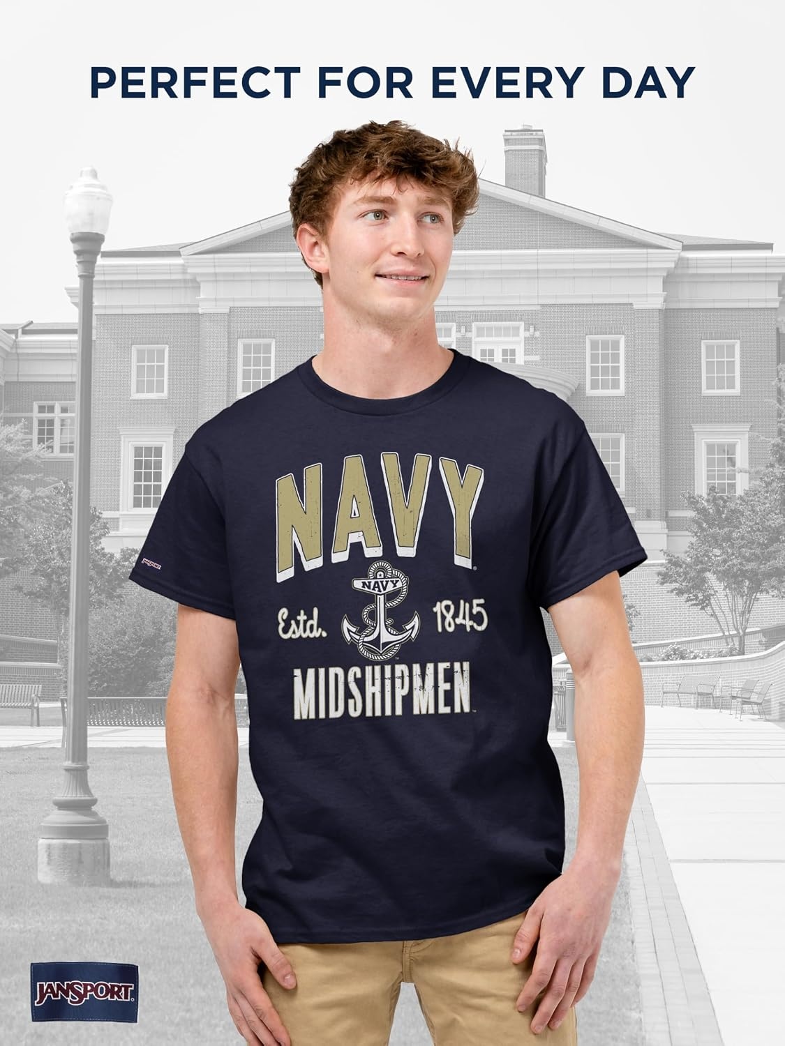 image:imageJanSport NCAA Officially Licensed Campus Short Sleeve T Shirt for Men Soft amp Breathable PreShrunk Cotton Crewneck T ShirtNavy Midshipmen