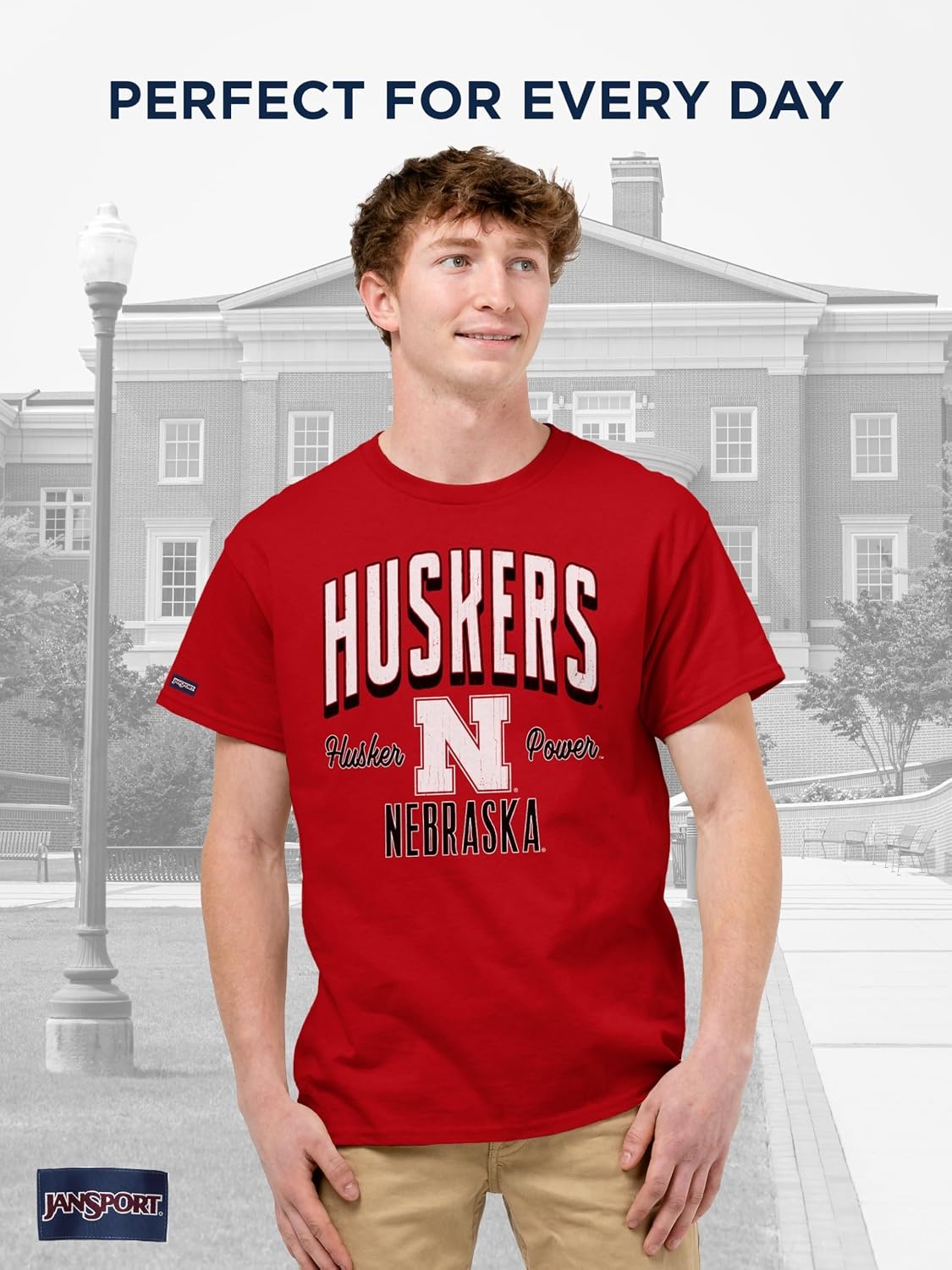 image:imageJanSport NCAA Officially Licensed Campus Short Sleeve T Shirt for Men Soft amp Breathable PreShrunk Cotton Crewneck T ShirtNebraska Cornhuskers