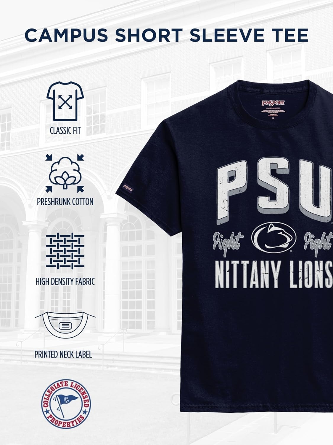 image:imageJanSport NCAA Officially Licensed Campus Short Sleeve T Shirt for Men Soft amp Breathable PreShrunk Cotton Crewneck T ShirtPenn State Nittany Lions