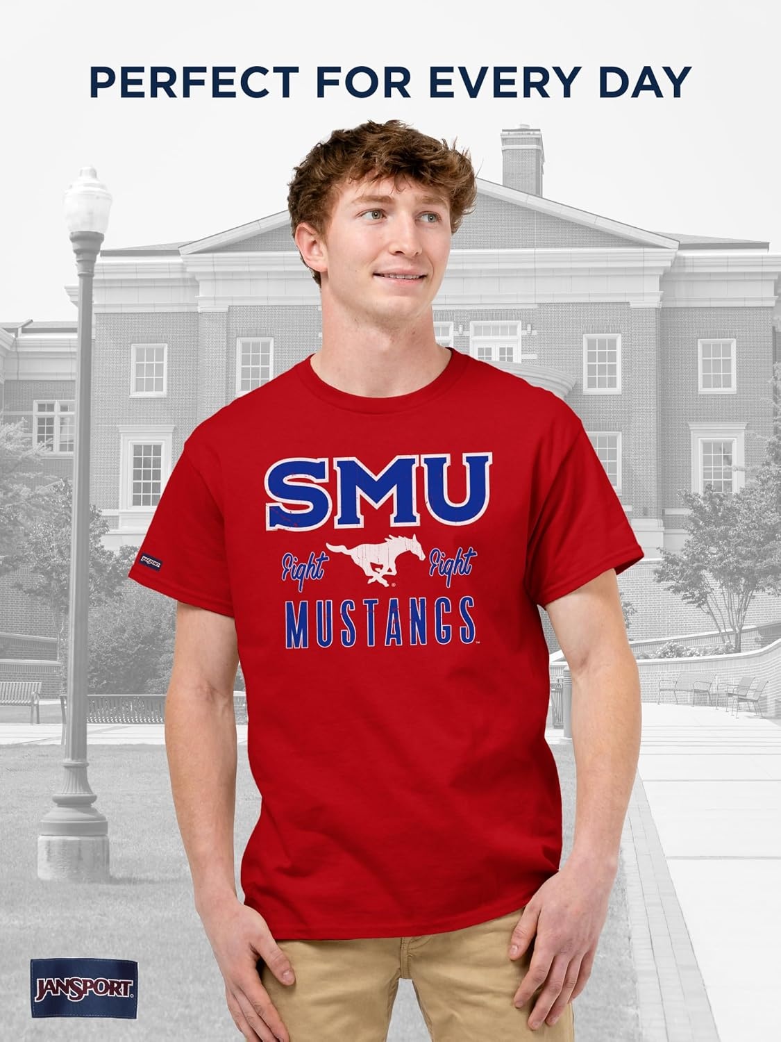 image:imageJanSport NCAA Officially Licensed Campus Short Sleeve T Shirt for Men Soft amp Breathable PreShrunk Cotton Crewneck T ShirtSMU Mustangs