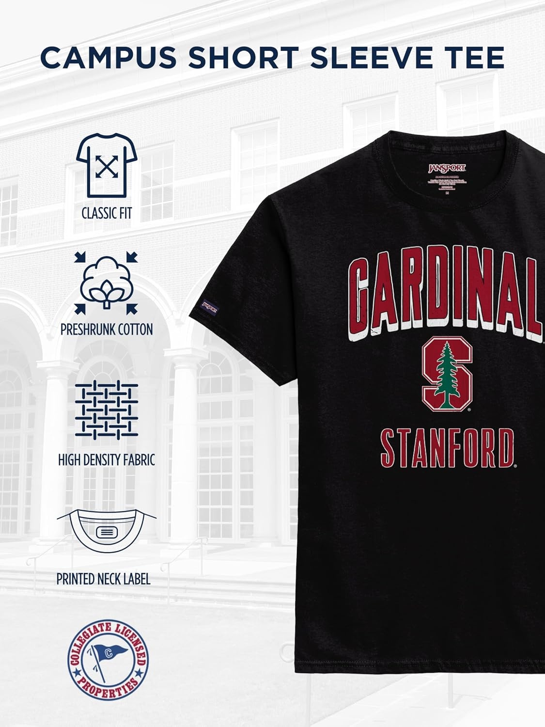image:imageJanSport NCAA Officially Licensed Campus Short Sleeve T Shirt for Men Soft amp Breathable PreShrunk Cotton Crewneck T ShirtStanford Cardinal