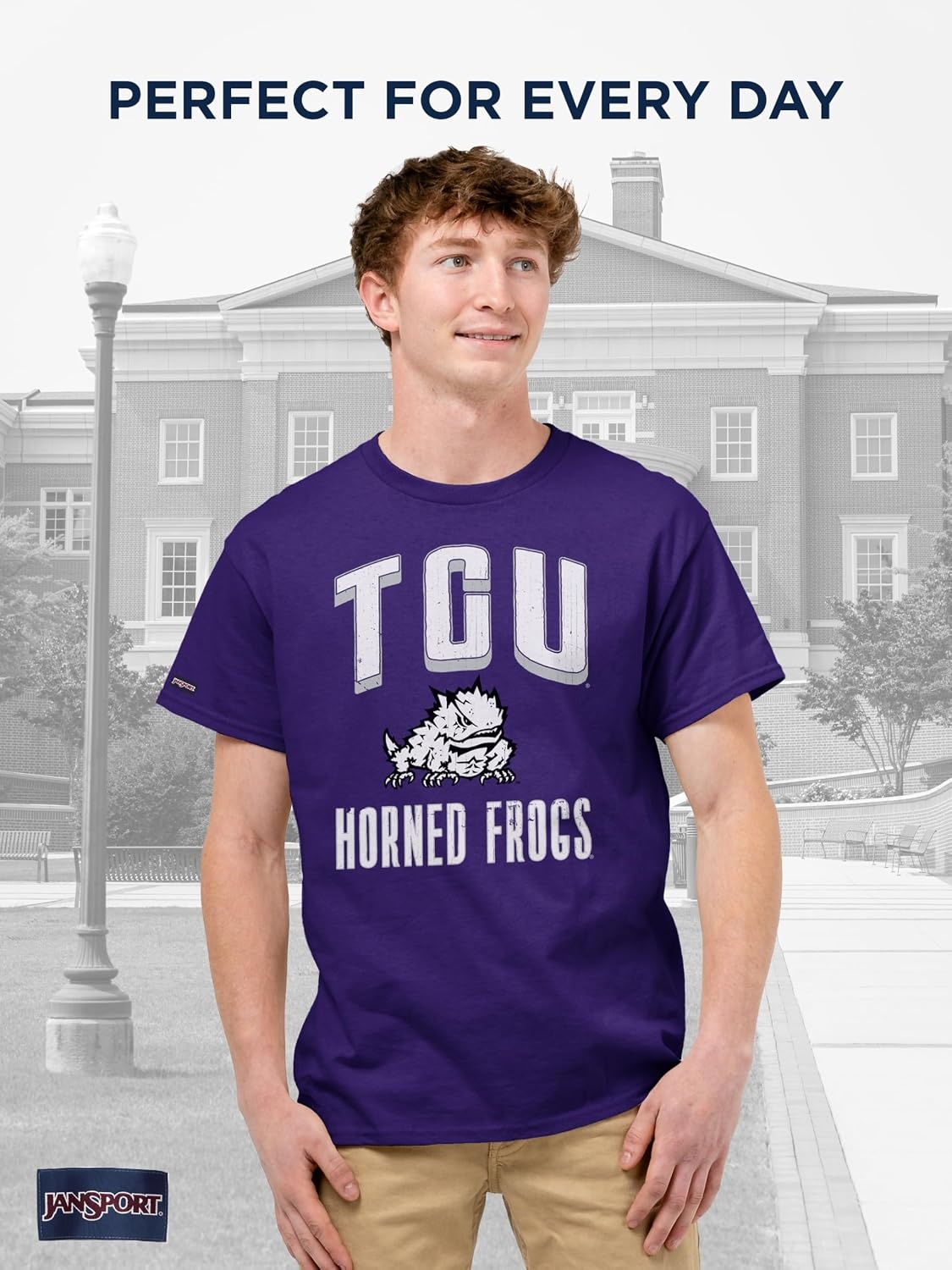 image:imageJanSport NCAA Officially Licensed Campus Short Sleeve T Shirt for Men Soft amp Breathable PreShrunk Cotton Crewneck T ShirtTCU Horned Frogs