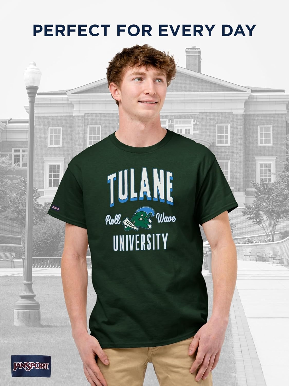 image:imageJanSport NCAA Officially Licensed Campus Short Sleeve T Shirt for Men Soft amp Breathable PreShrunk Cotton Crewneck T ShirtTulane Green Wave