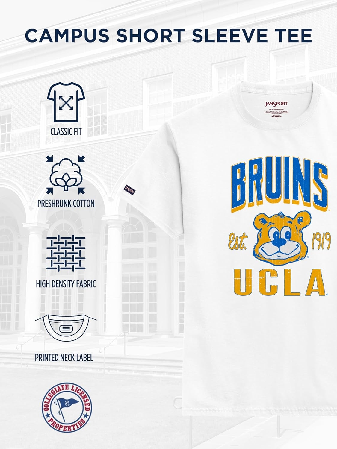 image:imageJanSport NCAA Officially Licensed Campus Short Sleeve T Shirt for Men Soft amp Breathable PreShrunk Cotton Crewneck T ShirtUCLA Bruins