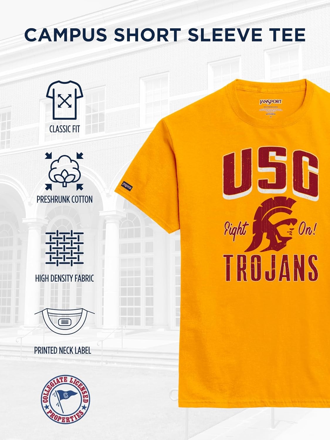 image:imageJanSport NCAA Officially Licensed Campus Short Sleeve T Shirt for Men Soft amp Breathable PreShrunk Cotton Crewneck T ShirtUSC Trojans