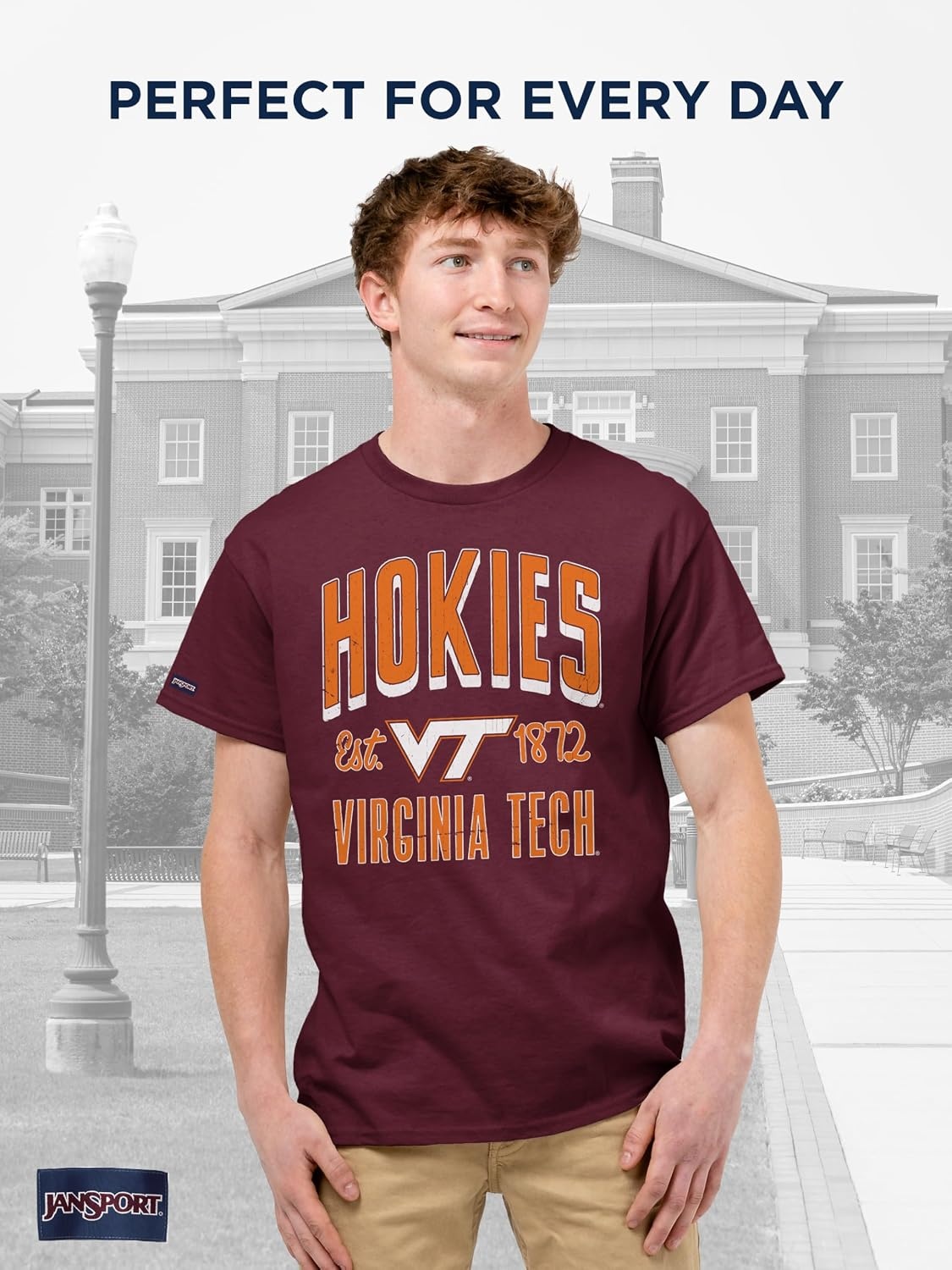 image:imageJanSport NCAA Officially Licensed Campus Short Sleeve T Shirt for Men Soft amp Breathable PreShrunk Cotton Crewneck T ShirtVirginia Tech Hokies